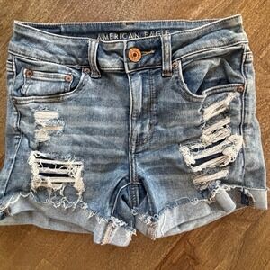 American eagle women's denim midi distressed shorts 6